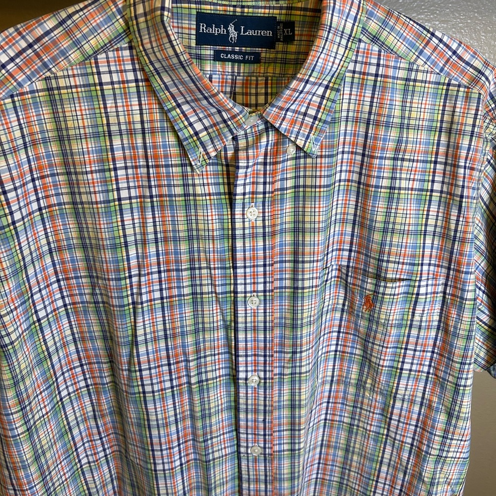 Ralph Lauren Multicolor Plaid Button-Down Shirt - Orange, Blue, Green Vintage
